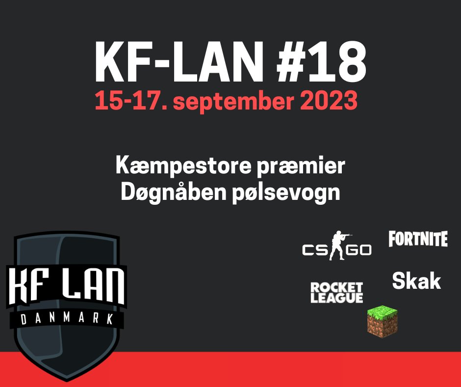 Ses vi om 35 dage til KF-LAN #18?
Billetsalget går ret stærkt lige nu.

Køb billet på kf-lan.net 
Så er I sikre på at sidde sammen alle sammen!