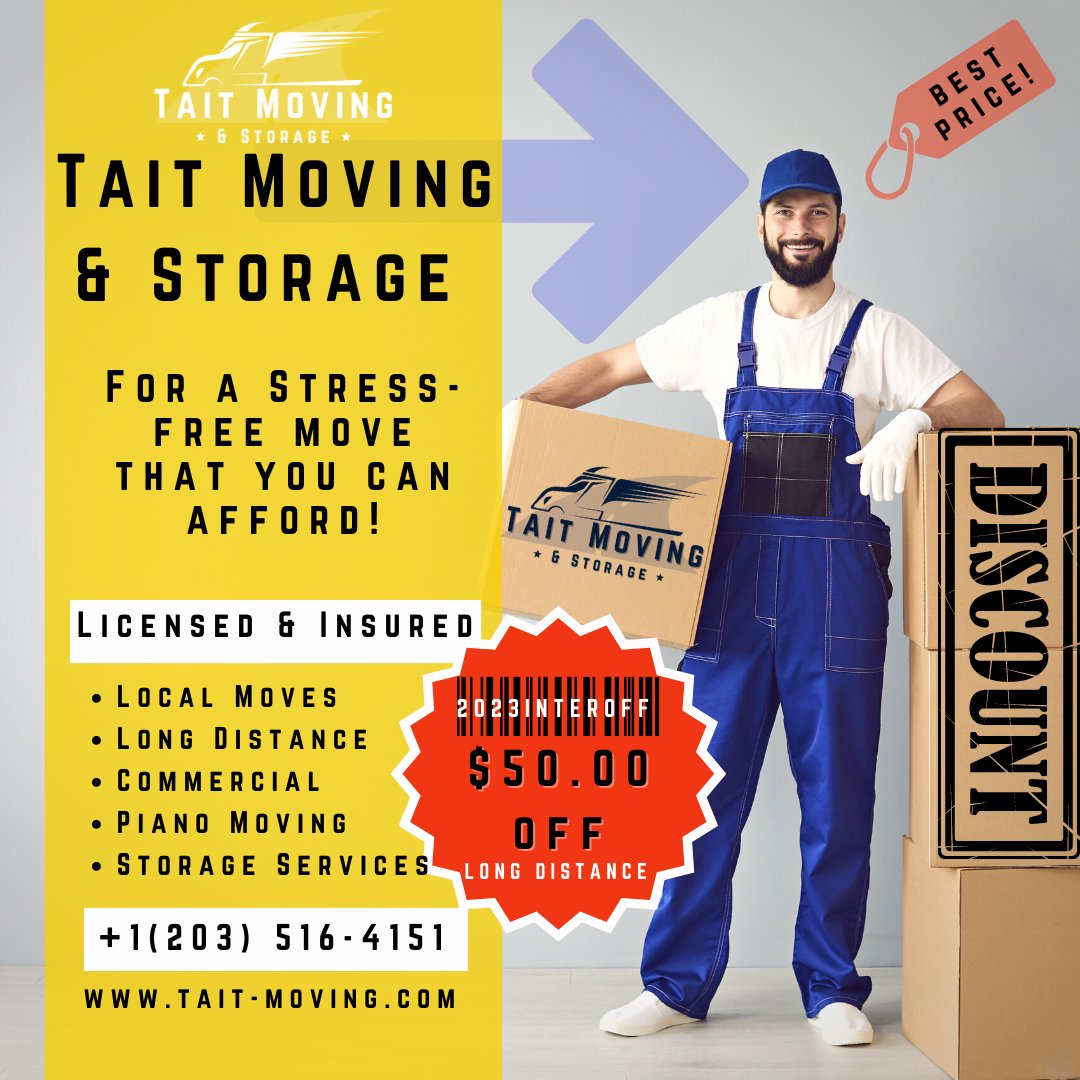 MovingTait's tweet image. 🌎 Planning a long-distance move? Look no further! Enjoy $50.00 off on your move with Tait Moving &amp;amp; Storage. 🚛🏠 Book now and save big on your journey! 📦💰 #MovingDiscount #LongDistanceMove