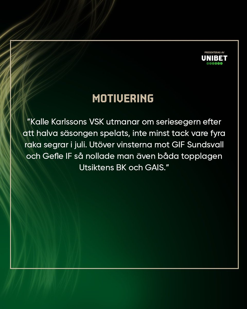SuperettanSE's tweet photo. 👏 @VSKFotboll:s Kalle Karlsson tar hem Månadens Tränare i juli! 

#Superettan https://t.co/CAsKLiEhCO