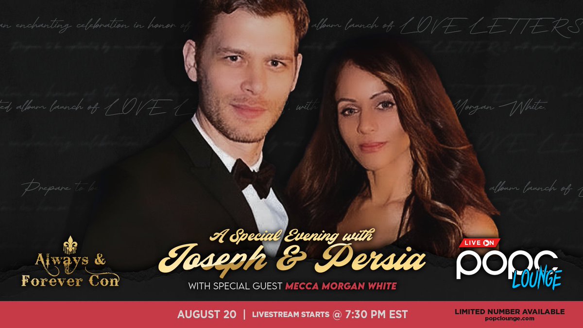 Tune in for A Special Evening with @JosephMorgan and @RealPersiaWhite! Get your tickets at bit.ly/47lmdiR and watch live from your device on August 20! #TheOriginals #VampireDiaries #popclounge #LIVESTREAM