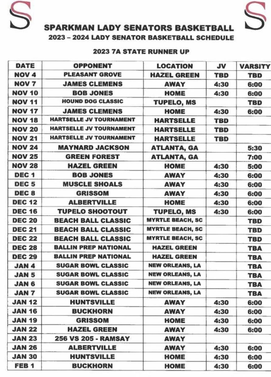 The 2023-2024 Lady Senator Schedule‼️