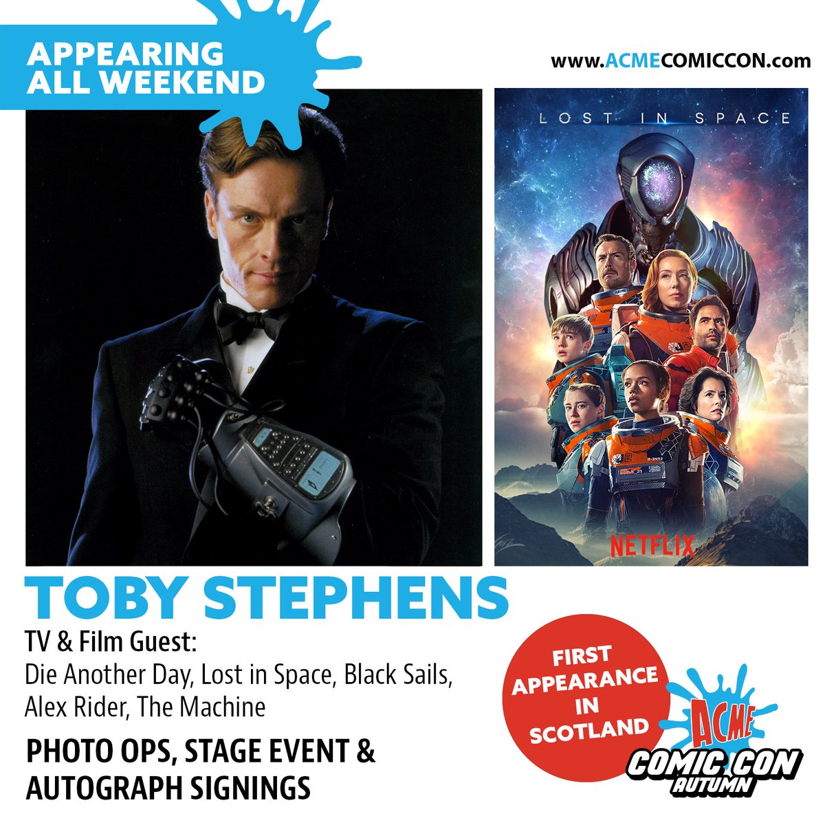 NEW MEDIA GUEST: Mr @TobyStephensInV 

⭐ Lost in Space
⭐ Black Sails
⭐ James Bond: Die Another Day
⭐ Alex Rider

Pre- sale photo-ops and autos are on sale now tinyurl.com/2996dt5u

#Tobystephens #Comiccon #ACMECOMICCON
#jamesbond #blacksails #alexrider #lostinspace  -