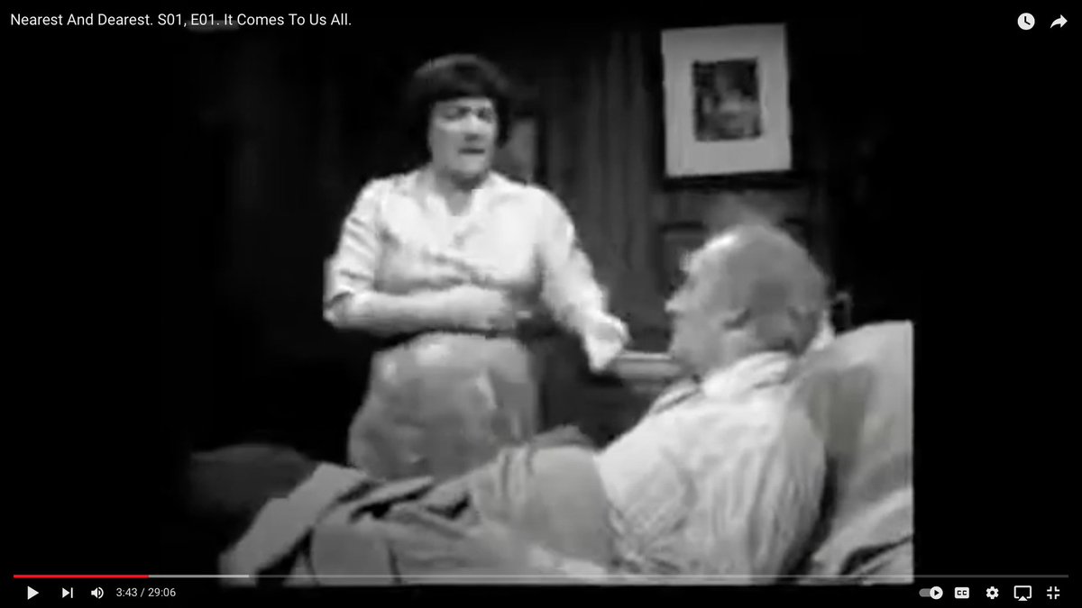ChadwickHussein's tweet photo. Watching Nearest and Dearest from the very beginning.  Series 1, episode 1. Good intro of characters and situation. Favourite line: "Peaceful in his sleep I thought and you come up at me like a volcanic corruption"
And Julie Goodyear is having none of Eli's funny business. https://t.co/ppVQwNxwZH