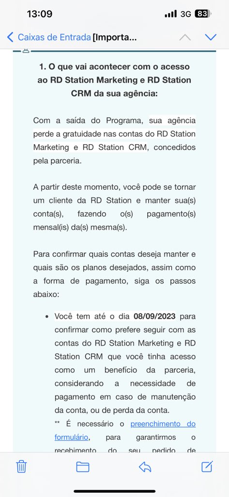 acapoferri's tweet photo. @ResDigitais Pois é, o corte do acesso foi feito na manhã do dia 07/08 e o e-mail comunicando que teríamos até 08/09 chegou na tarde do dia do corte. Entenderam o erro de procedimento ?
Com
O seguinte detalhe: já éramos clientes antes da parceria e já éramos cobrados pelos serviços. https://t.co/br8kkdsfq3