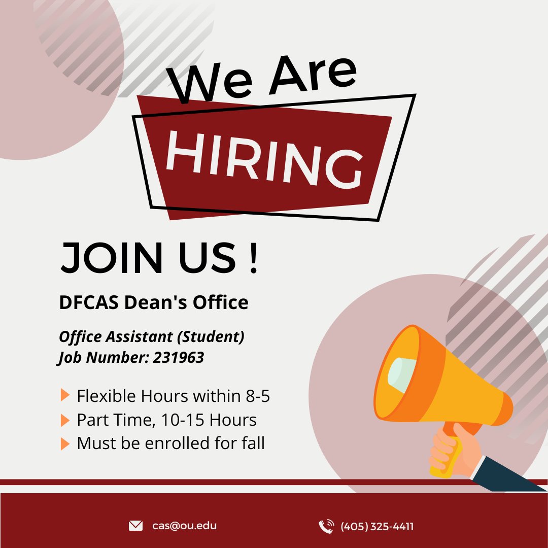 📢 We are hiring a student assistant in the Dean's Office! Please see image and link below for more information. Please apply ASAP if interested.

Link: tinyurl.com/4pr33cb6