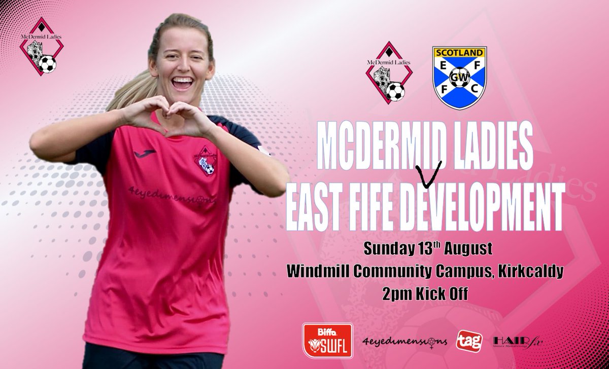 McDermidLadies's tweet photo. FOOTBALL IS BACK!!

McDermid Ladies kick off the 23/24 SWFL East League season on Sunday with a local derby against East Fife Development

Come along and give the girls some support if you can. 2pm kick off at Windmill Community Campus in Kirkcaldy

Good luck to all involved ⚽️🤍 https://t.co/GAjXeKjxYw