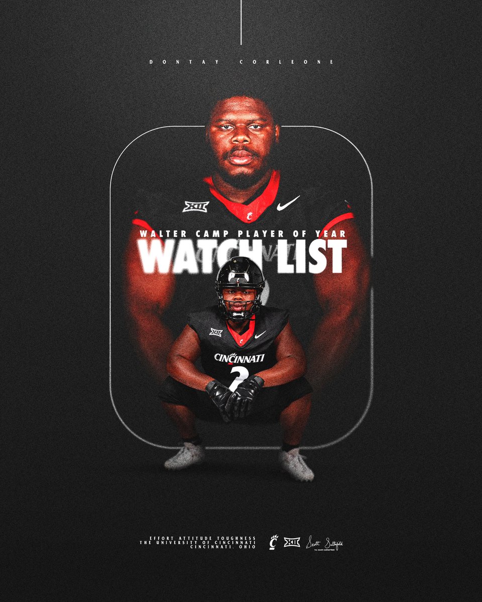 ANOTHER ONE @dontaycorleone2 🤝 @WalterCampFF Player of the Year Watch List 👀 🔗: gobearcats.com/news/2023/8/11… #Bearcats