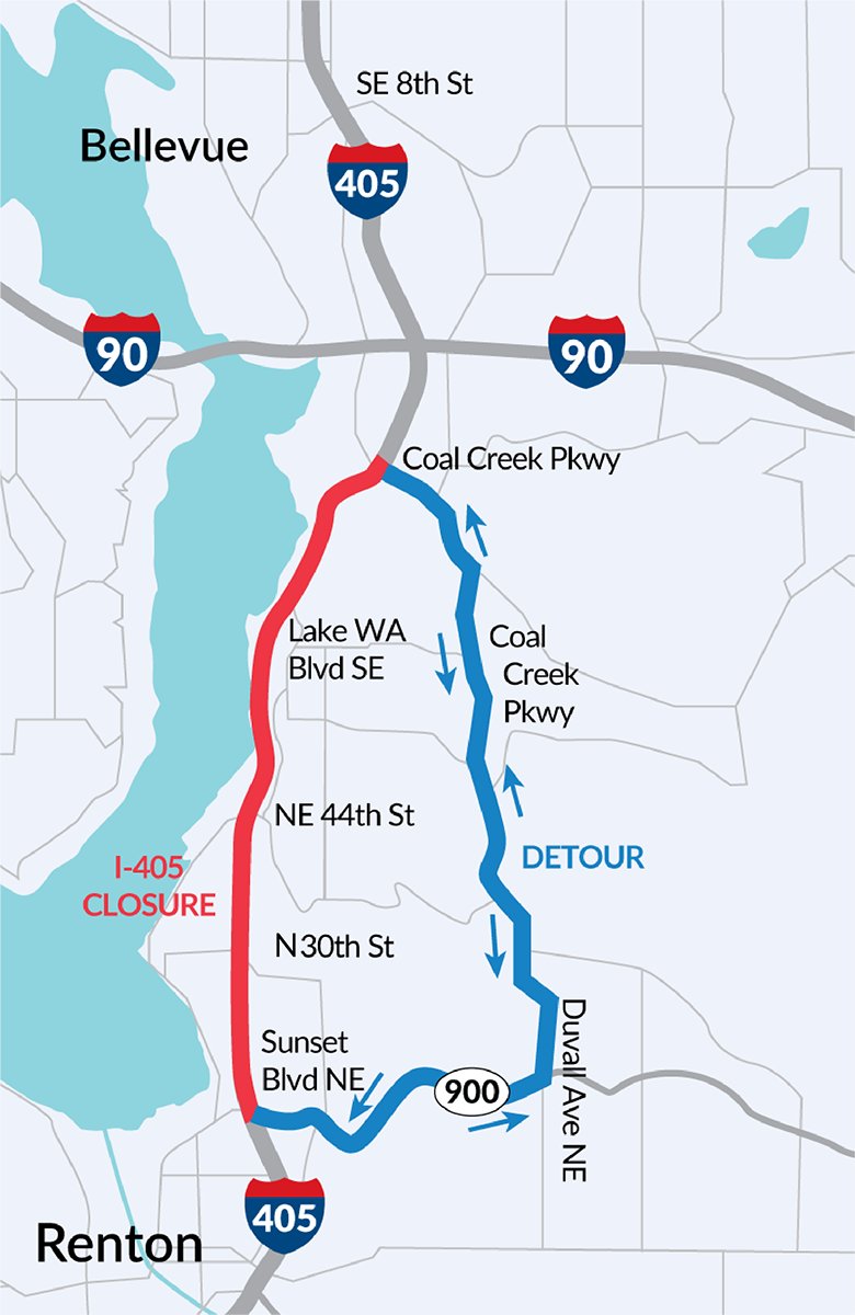 While this weekend is busy, we're already looking ahead to next weekend because... 🚨From 10pm Friday, Aug. 18 to 5am Monday, Aug. 21 I-405 will be FULLY CLOSED IN BOTH DIRECTIONS between #Renton and #Bellevue .🚨 More info on our blog here: wsdotblog.blogspot.com/2023/08/i-405-…