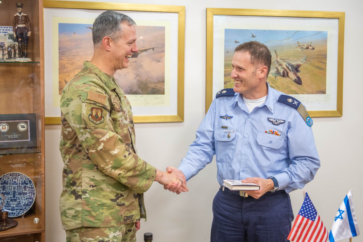 USAFCENT's tweet image. Lt Gen Alexus Grynkewich, USAFCENT commander, met with Israeli Air Force (IAF) commander, Maj Gen Tomer Bar, at the IAF headquarters yesterday.

The two leaders discussed their nation's strategic partnership and continued cooperation
@CENTCOM
@IDF
@IAFsite
#PartnerforStrength