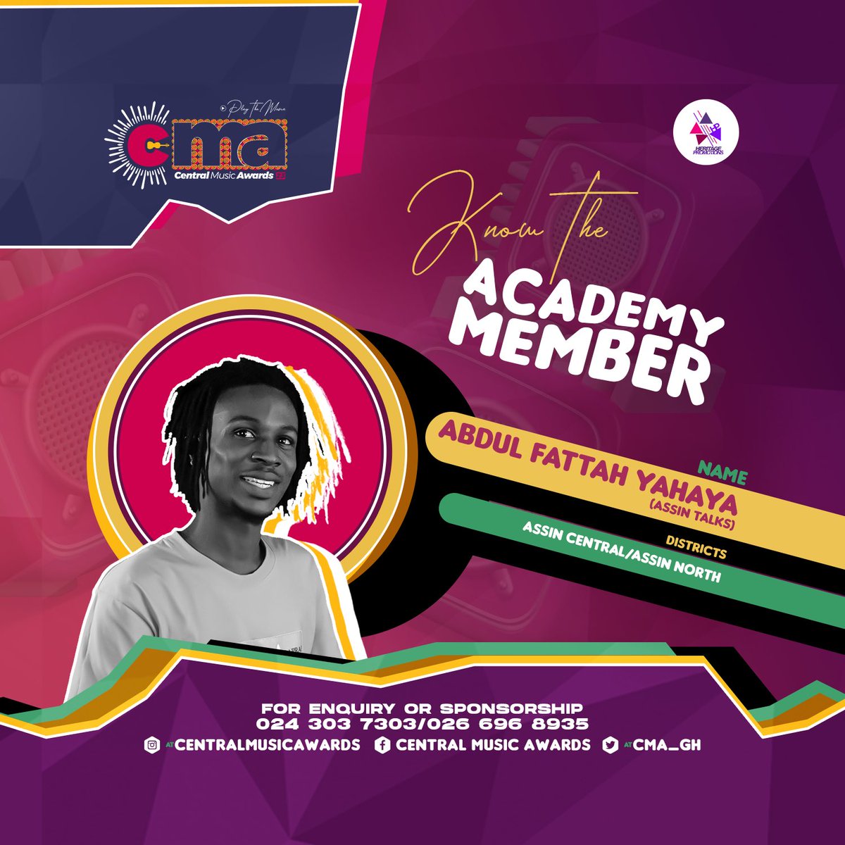 Award-wining blogger, <a href="/Assin_Talks/">Assin Talks</a> is our academy representative for ASSIN NORTH &amp; ASSIN CENTRAL. 

NB: Entries for nomination for Central Music Awards 2023 open on Monday, 28th August 2023. 

The <a href="/CMA_Gh/">𝐂𝐞𝐧𝐭𝐫𝐚𝐥 𝐌𝐮𝐬𝐢𝐜 𝐀𝐰𝐚𝐫𝐝𝐬 2025</a> is powered by <a href="/heritagepromogh/">Heritage Promotions</a> 

#CMA23 #PlayTheMusic