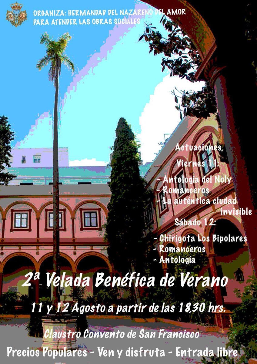 II GRAN VELADA DE VERANO | 🌞🎤

Llegó el día ¡¡No os lo perdáis!!

🌞 GRAN VELADA DE VERANO 
🗓 Viernes 11 de agosto y sábado 12 de agosto
⏰ 18:30 horas 
📌 Claustro Convento de San Francisco 
🍻🍔🍟 Precios populares 
🎤🎭 Actuaciones carnavalescas

 ¡¡Entrada Libre!!