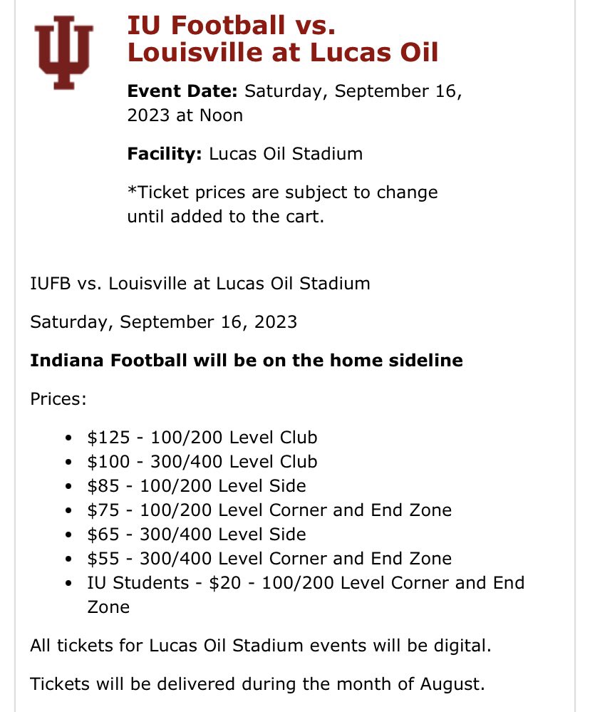 B89Adam's tweet photo. IU students can get $20 tix to the Louisville game. Pass it on… #iufb 

@IUCrimsonGuard @IU_SAB https://t.co/TQI9qkL1Sk
