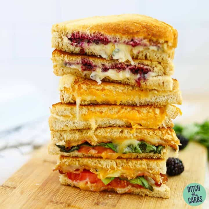 Indulge in the ultimate keto grilled cheese experience with three flavorful variations that will satisfy your adult palette while enjoying the comforts and nostalgia of this childhood staple! #ketogrilledcheese ditchthecarbs.com/keto-grilled-c…