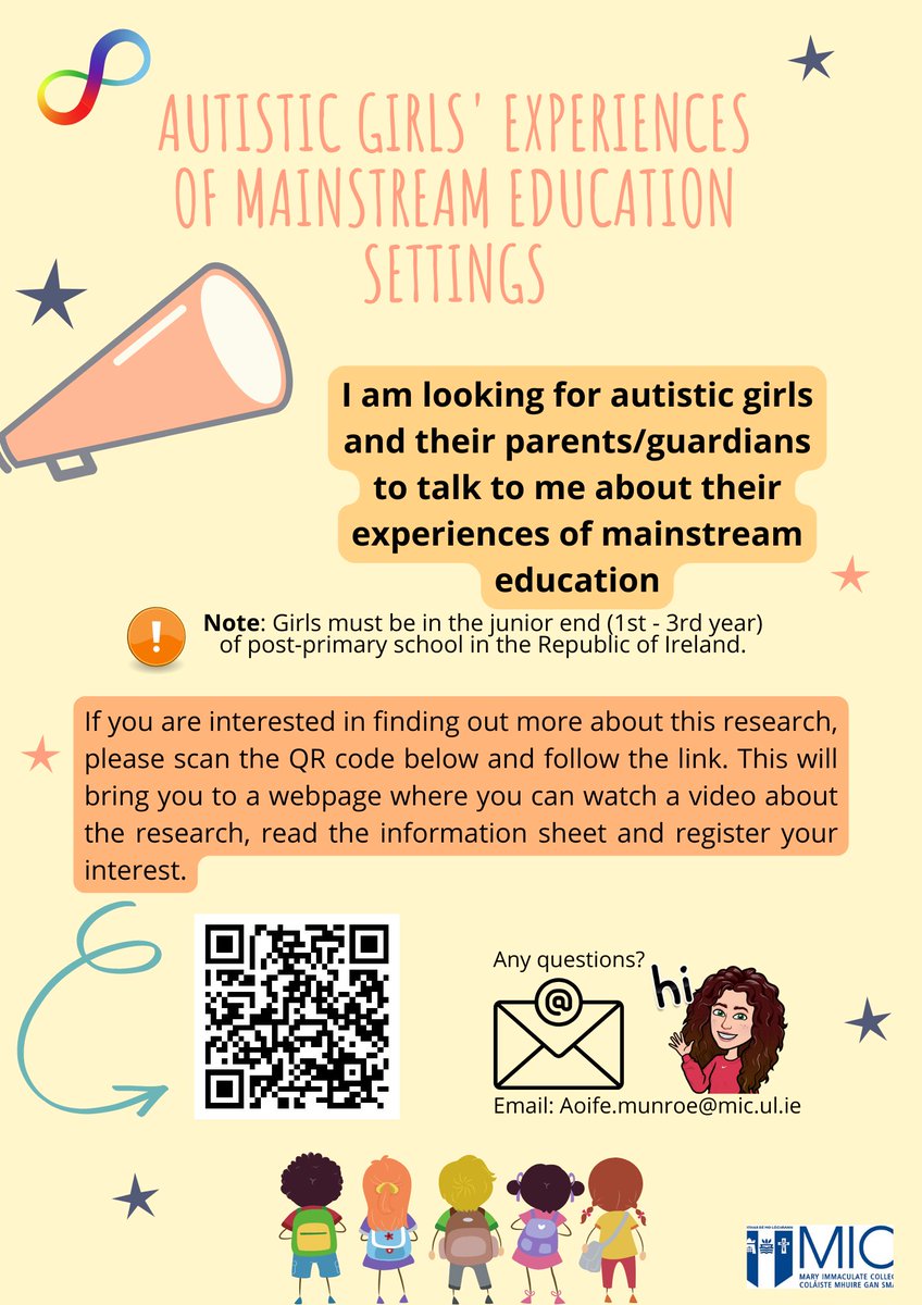 📢Call for Participants! 

I am looking for autistic girls and their parents/guardians to participate in my research. 

Scanning the QR code will take you to my designated website where you can learn more about the study and find out how to get involved. 

#PhD #AutismResearch