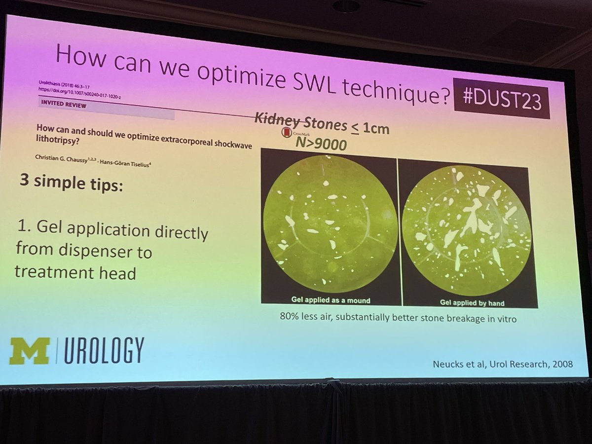 MattBultitude's tweet photo. Top tips from @caseydauw on optimising ESWL technique and a shared care decision making tool. I still find it bizarre ESWL not recommended by AUA for distal ureteric stones … but clear to me ESWL is far from dead! @dustcme #DUST23 https://t.co/QJJYjGw1I7