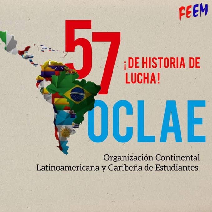 Felicitamos a la @OclaeO1 en el aniversario 57 de su fundación, deseándoles éxitos en su afán de liderar las luchas del movimiento estudiantil regional por sus derechos, frente al neoliberalismo y el imperialismo, con la solidaridad como bandera. #Cuba