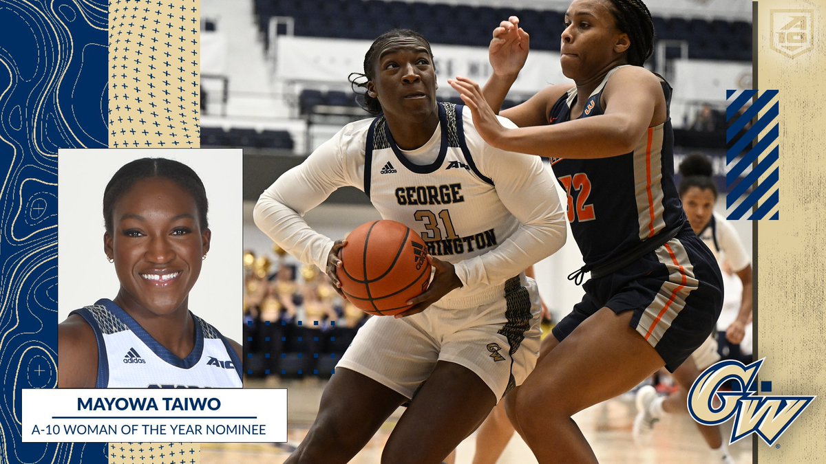 Here is the <a href="/NCAA/">NCAA</a> #WomanoftheYear spotlight for <a href="/GW_WBB/">GW Women's Basketball</a> Mayowa Taiwo!

An award-winning <a href="/A10WBB/">Atlantic 10 Women's Basketball</a> standout for the Revolutionaries, she is also an active volunteer in the <a href="/GWsports/">George Washington Athletics</a> community!

PROFILE: atlantic10.my.canva.site/taiwo