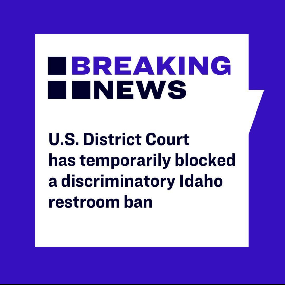 acluidaho's tweet image. We are excited to hear that our partners at @LambdaLegal have successfully obtained a temporary injunction on Idaho's discriminatory bathroom law. 

Read more about it here: lambdalegal.org/newsroom/roe_i…