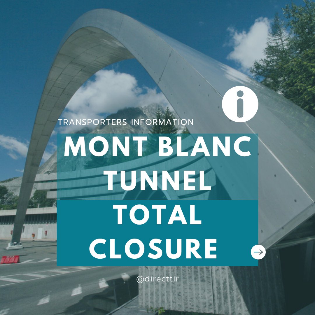 direct_tir's tweet photo. ⚠️ IMPORTANT INFORMATION!🛑

MONT BLANC TUNNEL will be totally closed from 4/09/2023 until 18/12/2023!
 
DIRECT TIR is at your disposal to inform and assist you on what alternatives exist to keep your deadlines and goals in motion!

CONTACT US!➡️https://t.co/frIBTiUXQV
#montblanc https://t.co/LKpSnNYWzy