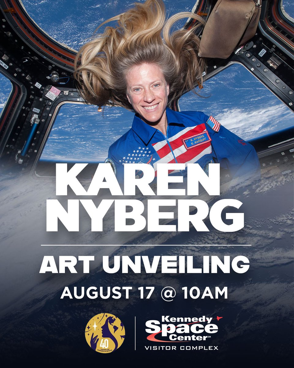 Join us for another event of our Women in Space Celebration! #KennedySpaceCenter Visitor Complex will be welcoming Dr. Karen Nyberg on August 17 at 10am. Dr. Nyberg will be unveiling two of her artworks that she has completed in honor of some of the first women in space!