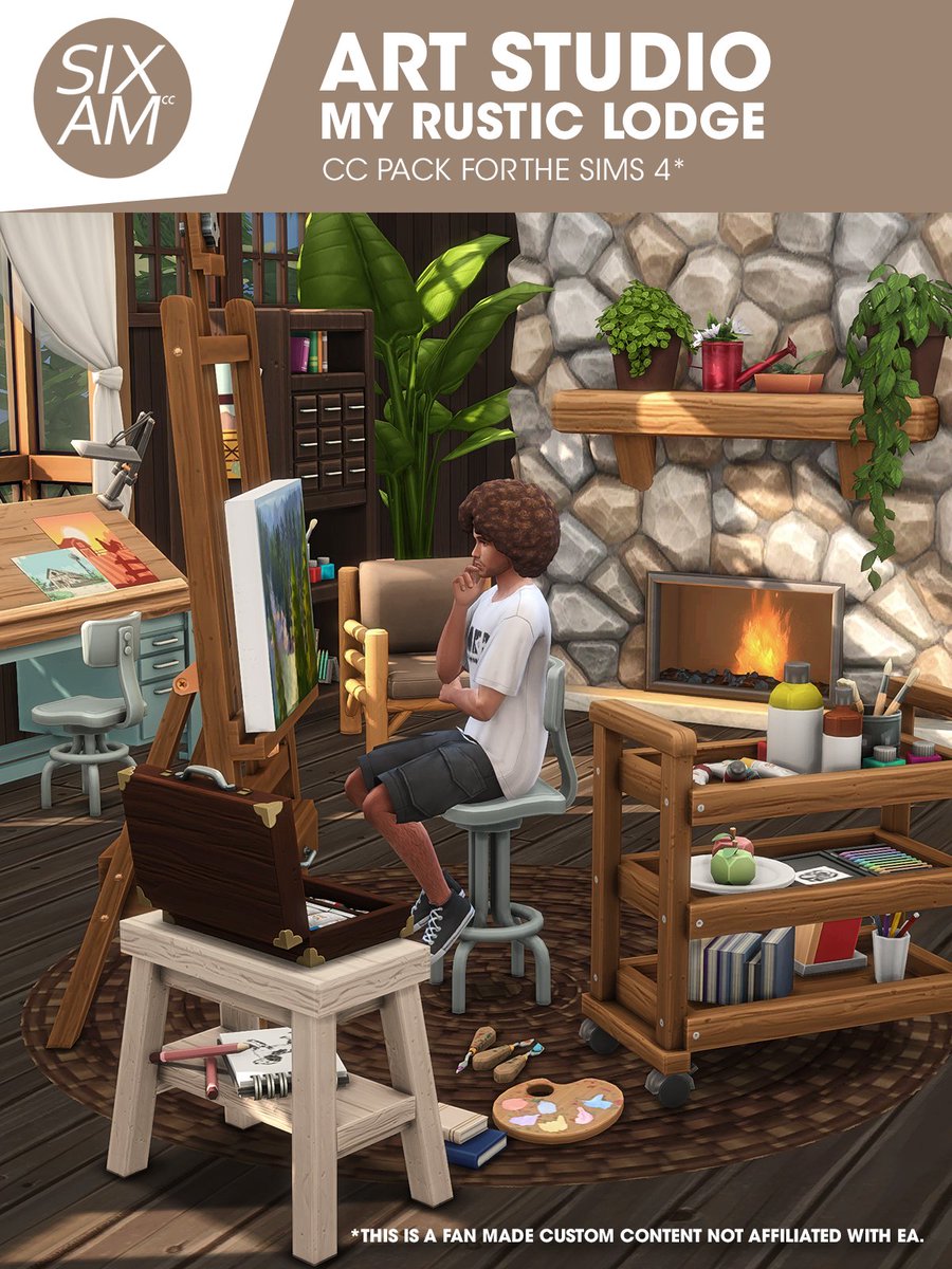 SixamCC's tweet photo. ✨FREE CC✨

My ART STUDIO - Rustic Lodge CC Pack is out for free download. 💜 Build your Sims a rustic art studio and they'll become Picassos. #TheSims4 #Sims4CC 👨‍🎨🎨👩‍🎨

I hope you like it!