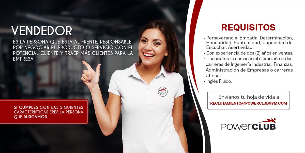 ¡Únete a nuestro equipo de <a href="/PowerClubPANAMA/">PowerCLUB</a>  y sé parte de la energía que cambia vidas! 💪

Estamos buscando un Asesor de Ventas apasionado, dinámico y orientado a resultados para PowerClub.

#TrabajoEnPowerClub #UneteaNuestroEquipo #CambiaVidasConNosotros #AsesorDeVentas