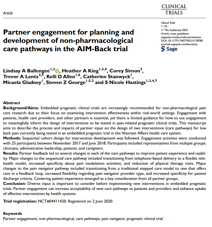 Lindsay Ballengee and colleagues describe how detailed input from patients and partners allowed them to improve the design of their pragmatic pain control trial. @DurhamADAPT, @DukeMSK, @HastingsNicki, @lballengee, @painmc3 @SCTorg journals.sagepub.com/doi/epdf/10.11…