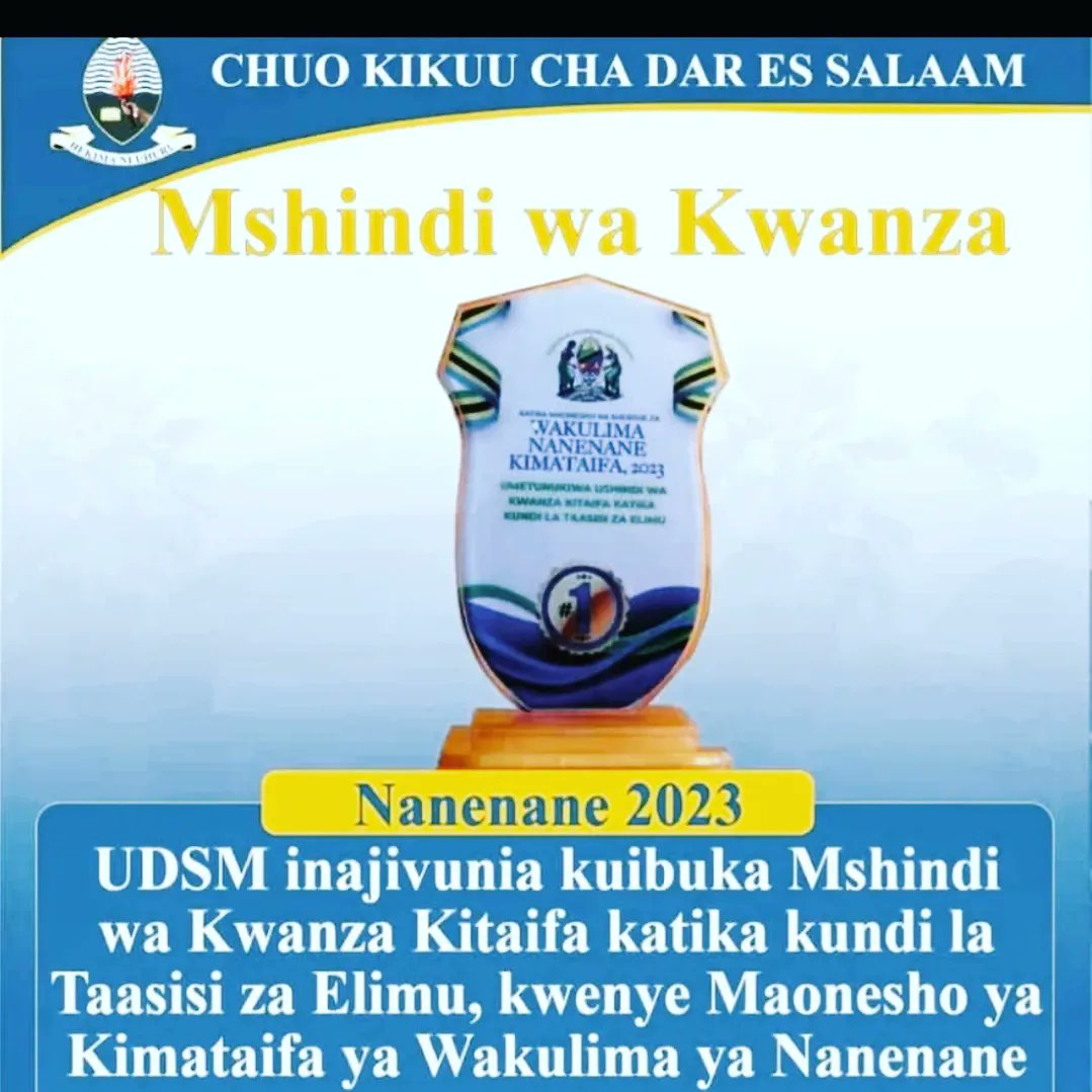 SoAFUDSM's tweet photo. Pongezi kwa Shule Kuu ya Akua na Teknolojia ya uvuvi (SoAF) kwa kuchangia sehemu kubwa ya ushindi huu katika Maonesho ya Kimataifa ya Nanenane yaliyofanyika Jijini Mbeya, na kufungwa na Rais wa Jamhuri ya Muungano wa Tanzania Dkt. Samia Suluhu Hassan. #SoAF #Ushindi https://t.co/IohdrkECYk