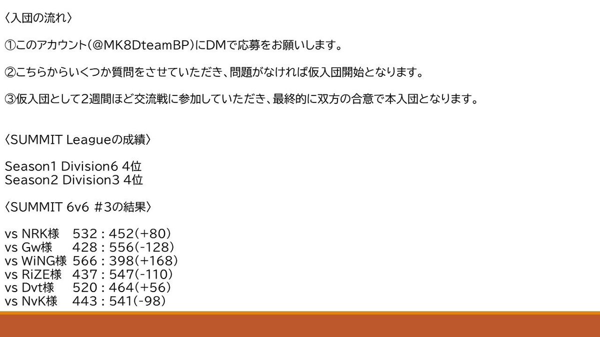 MK8DteamBP's tweet photo. お世話になっております。
BPは新規メンバーを0-5名ほど募集することになりました。
今回のメンバー募集は、多くの方が応募しやすい条件になっていると思います！
たくさんのご応募お待ちしております。
#mkmgメンバー募集 
#mkmgチームメンバー募集 https://t.co/3lofFw58kO