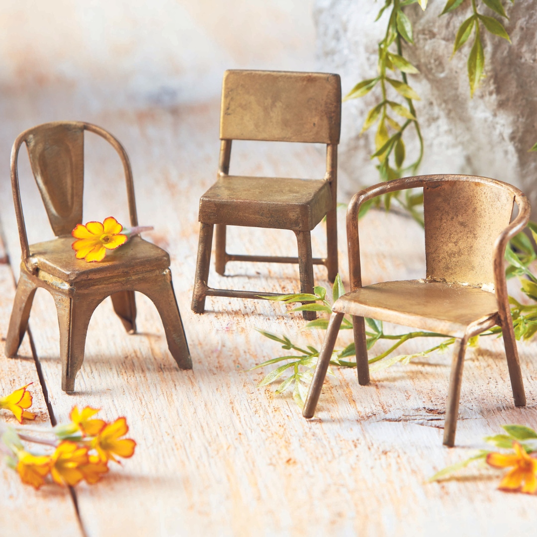 tiny antique-gold chairs. enough said.⁠
these cuties are in our NEW botanica collection, available for EARLY BUY only until 9/1! 
#tinytreasures #homedecor #earlybuy #newcollection 
Shop here: l8r.it/LMyD