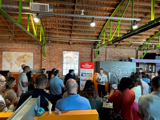 kcchamber's tweet photo. Such a great crowd at Neighborhood Networking today! We started the day with lots of coffee and @hccgkc at Distribution by Air. Fantastic Crossroads location. https://t.co/h5FDBwCJtE