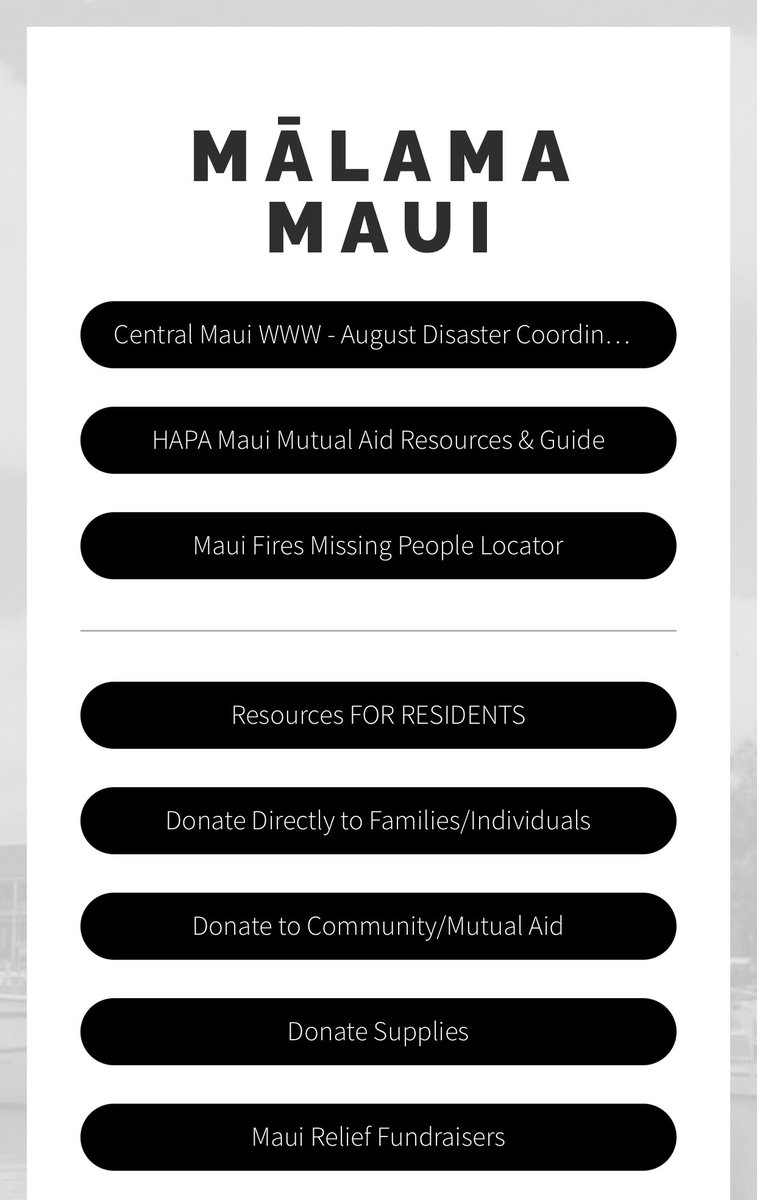 renmaicha's tweet photo. Aloha Kākou - Putting this out here again. I’ve created this site to consolidate links in one place to make it easier for folks to find what they’re looking for - both for those affected and for those who want to help

Link: https://t.co/w2Gv0gTYUh https://t.co/HGgAZurmc6