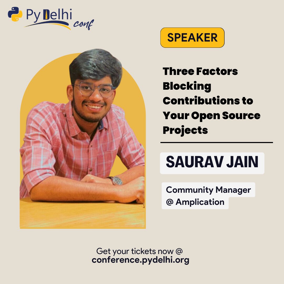 PyDelhi's tweet photo. Join @Sauain with his talk 'Three Factors Blocking Contributions to Your Open Source Projects' at PyDelhiConf 2023.
Learn more: https://t.co/HtjRadlQDq
#Python #PyDelhiConference #OpenSource #OpenSourceContributions https://t.co/zE7CMZH7rk