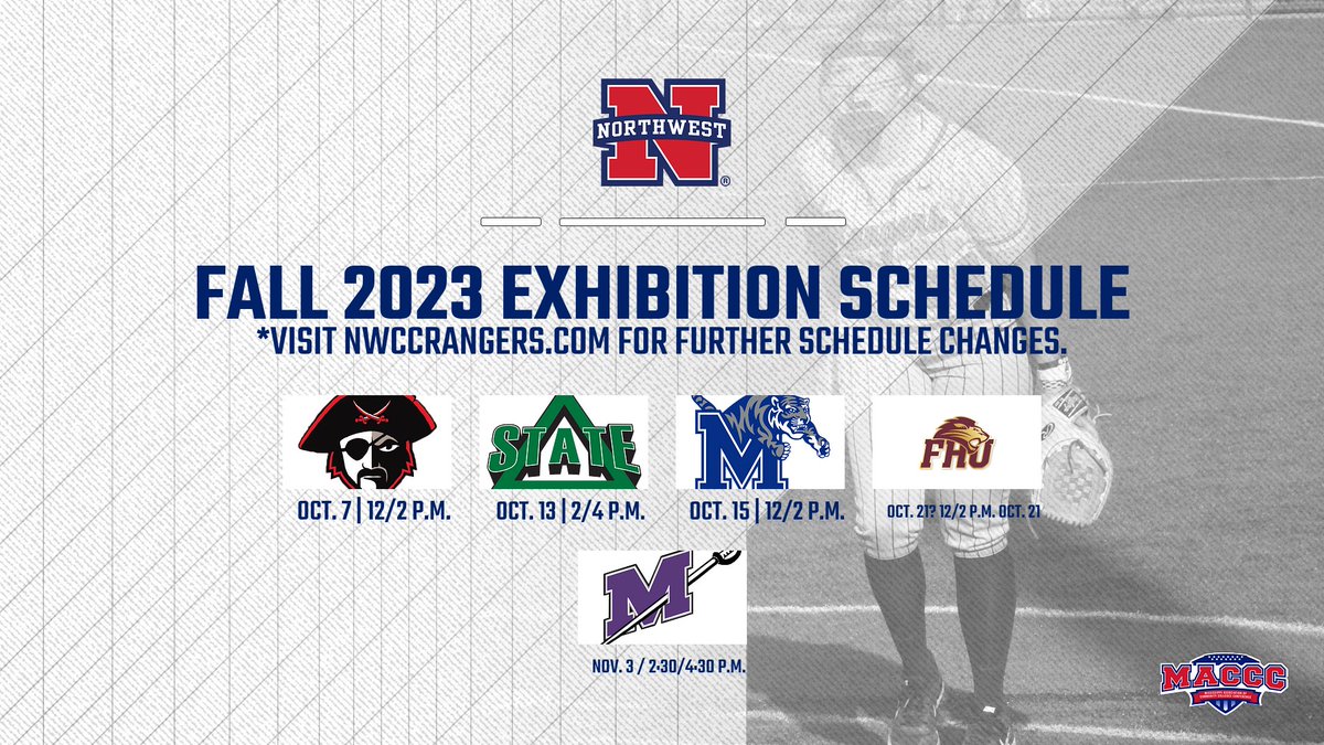 NWCCSoftball's tweet image. Update Fall Schedule! All games are away except for October 21st (At Home) #RangerUp #AllN #Fall2023