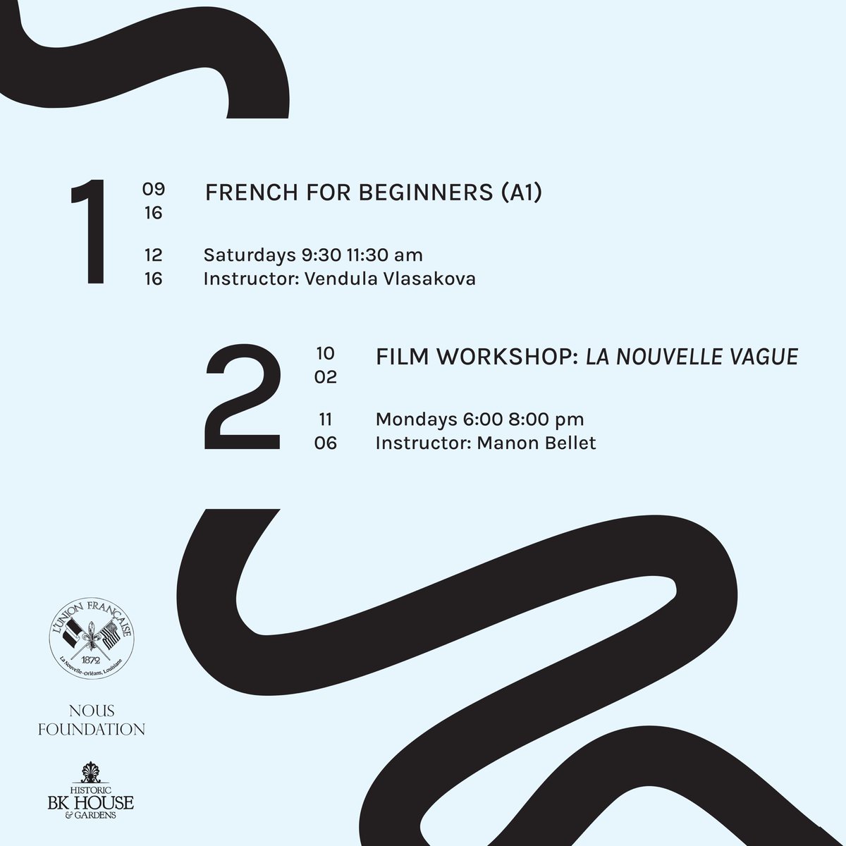 nousfoundation's tweet image. We’re pleased to be partnering with L’Union française to offer two French courses this fall! And here’s what we have in store: an A1 beginners course for everyone ready to fall in love French, and a cinema workshop on the Nouvelle Vague for all the movie critics at heart.