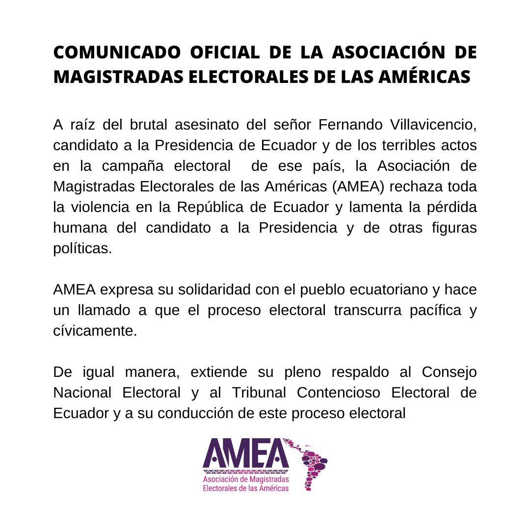 Comunicado Oficial de la Asociación de Magistradas Electorales de las Américas