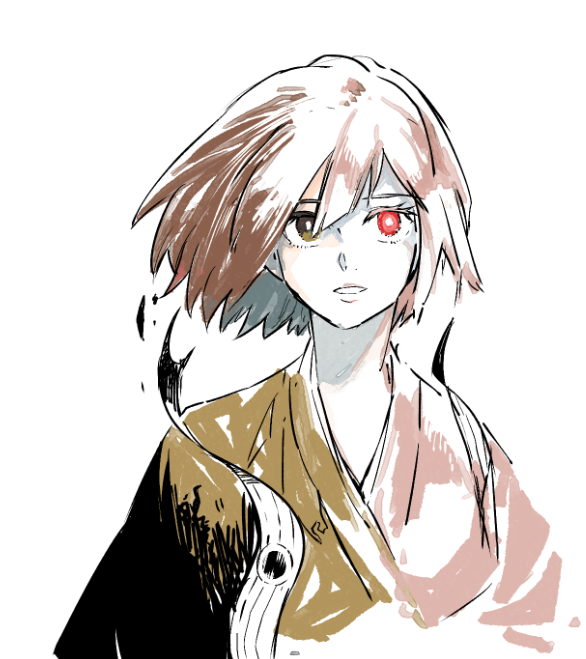 1other androgynous solo japanese clothes short hair red eyes heterochromia  illustration images