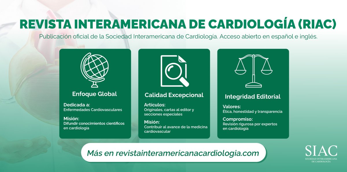 SIAC_cardio's tweet photo. Te invitamos a conocer la Revista Interamericana de Cardiología (RIAC).
El órgano de difusión científica de la SIAC
Priorizamos la ética, la calidad y un enfoque global para brindarles la mejor información de la medicina cardiovascular.

¿Listos para potenciar tu práctica y conocimiento? ¿Deseas publicar en RIAC? Visita https://t.co/XxKXnIpbrf

#CardiologíaAvanzada #RIAC