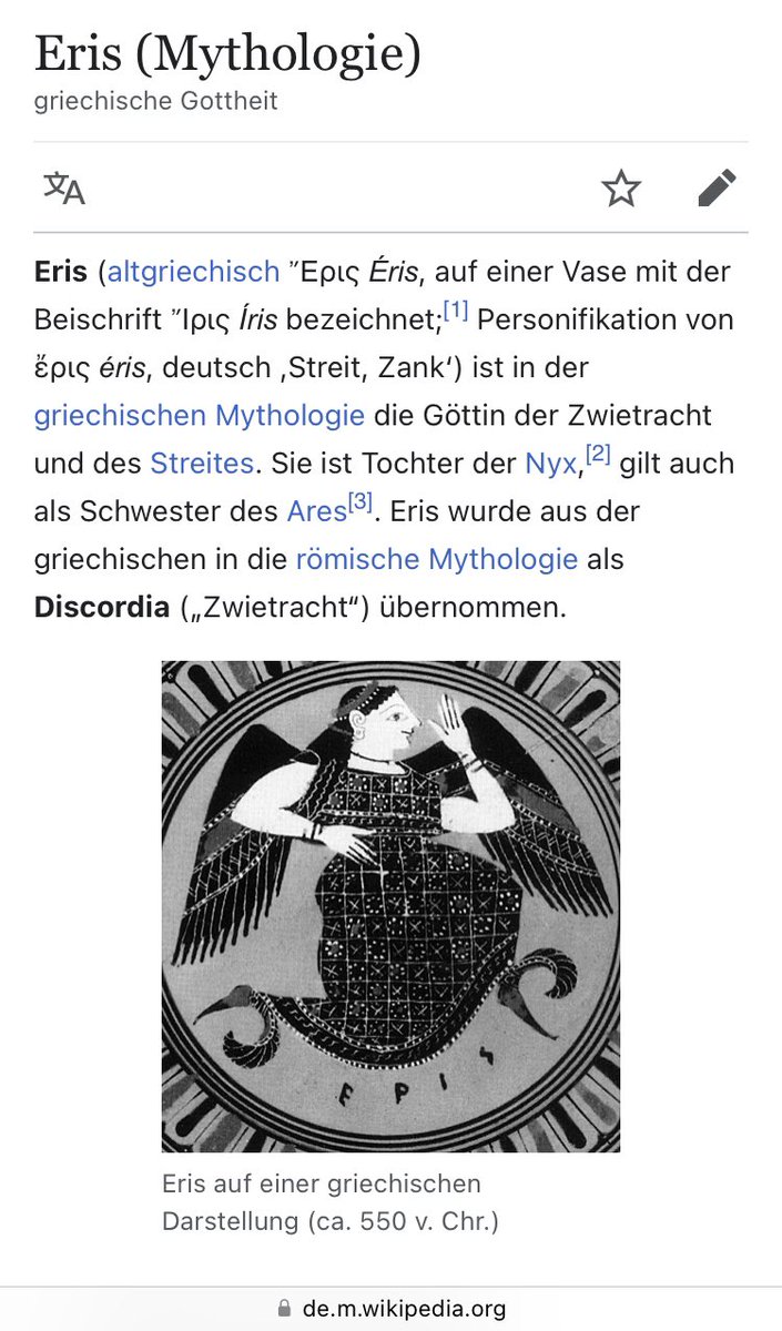 ElefantImRaum2's tweet image. #Servicetwert: Der Name der neuen Corona-Variante ist „#Eris“ – benannte nach der griechischen Göttin des Chaos, Streits und der Zwietracht.

Endlich mal ein passender Name nach #Omikron (ò mīkrón: „kleines O“ im Sinn von „kurz gesprochen“) und #Cerberus, dem mehrköpfigen…