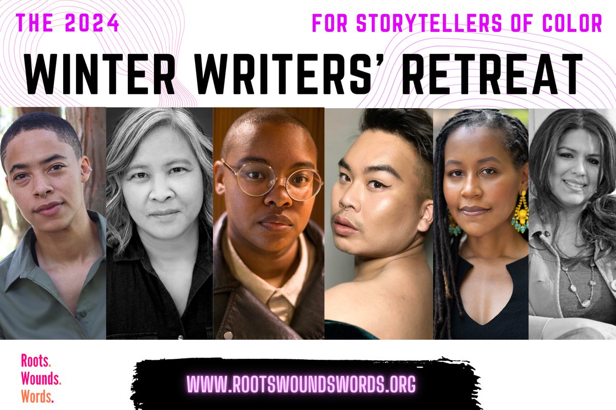 NOW ACCEPTING APPLICATIONS for the 2024 RWW Winter Writers’ Retreat for Storytellers of Color! Featuring Rivers Solomon, C.L. Clark, Jenny Torres Sanchez, Dawnie Walton, Paul Tran &amp; Putsata Reang. ✊🏿✊🏾✊🏽✊🏻 Apply by Sept. 10th! 

For more info, visit—
rootswoundswords.org/2024retreat