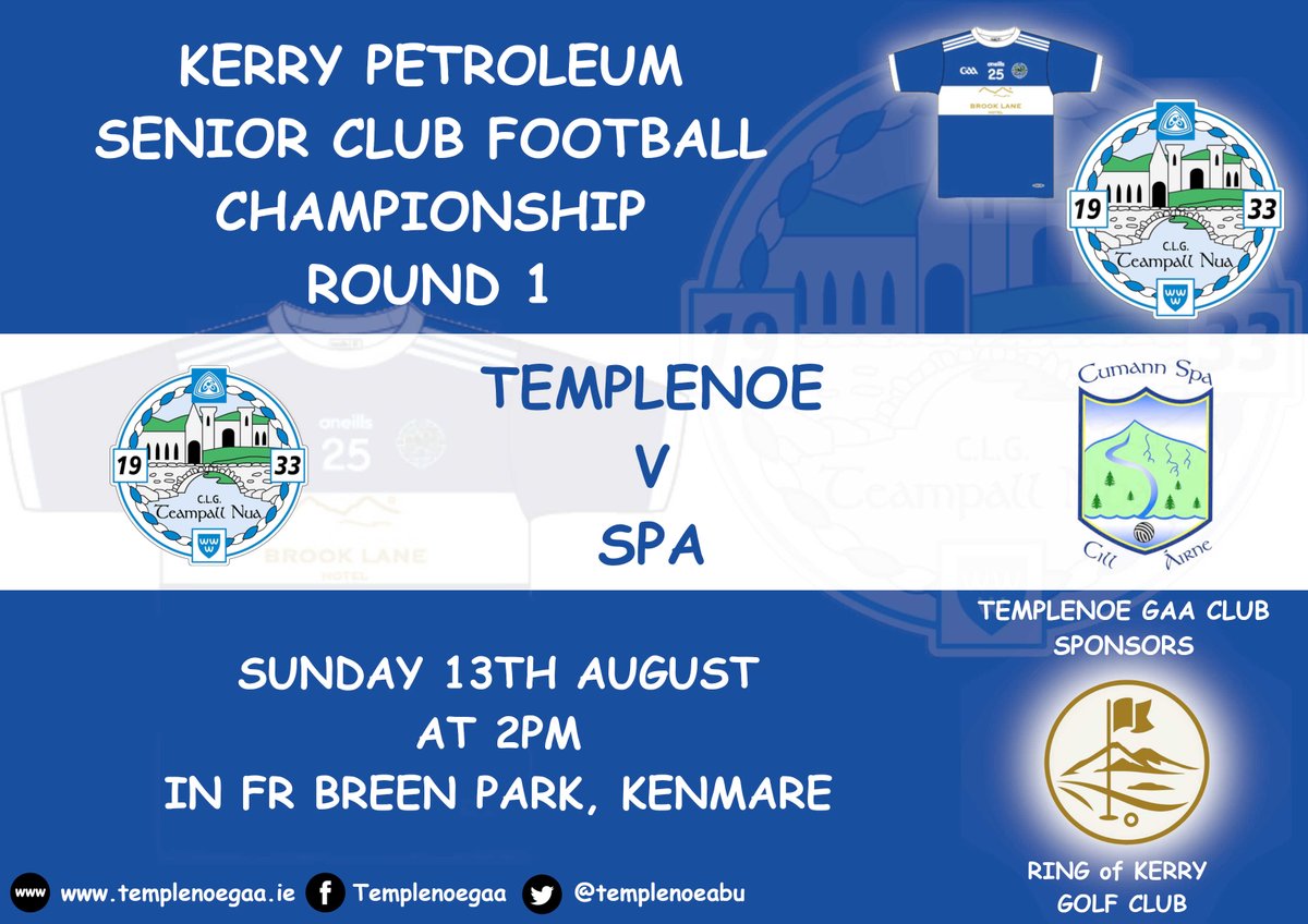 Templenoeabu's tweet photo. Kerry Petroleum Senior Club Championship 2023, Rnd1, Templenoe V Spa
Templenoe are in a group with Spa, Kenmare Shamrocks &amp; Na Gaeil.
Tickets for this match are €10 https://t.co/tEL80UQX67
The match is also being streamed live here: https://t.co/05kjbvT0oc https://t.co/cz09G5q1H9