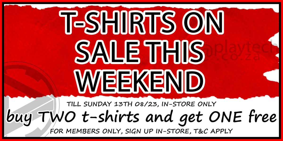 playtechsa's tweet image. This weekend only. Buy two t-shirts and get one free. Available in-store only.✨

#PROMO #Sale #PromoWeekend #tshirt #anime #KPOP #comics #gaming #geekculture #animemerch #animestore #animesouthafrica #merch #store #southafrica