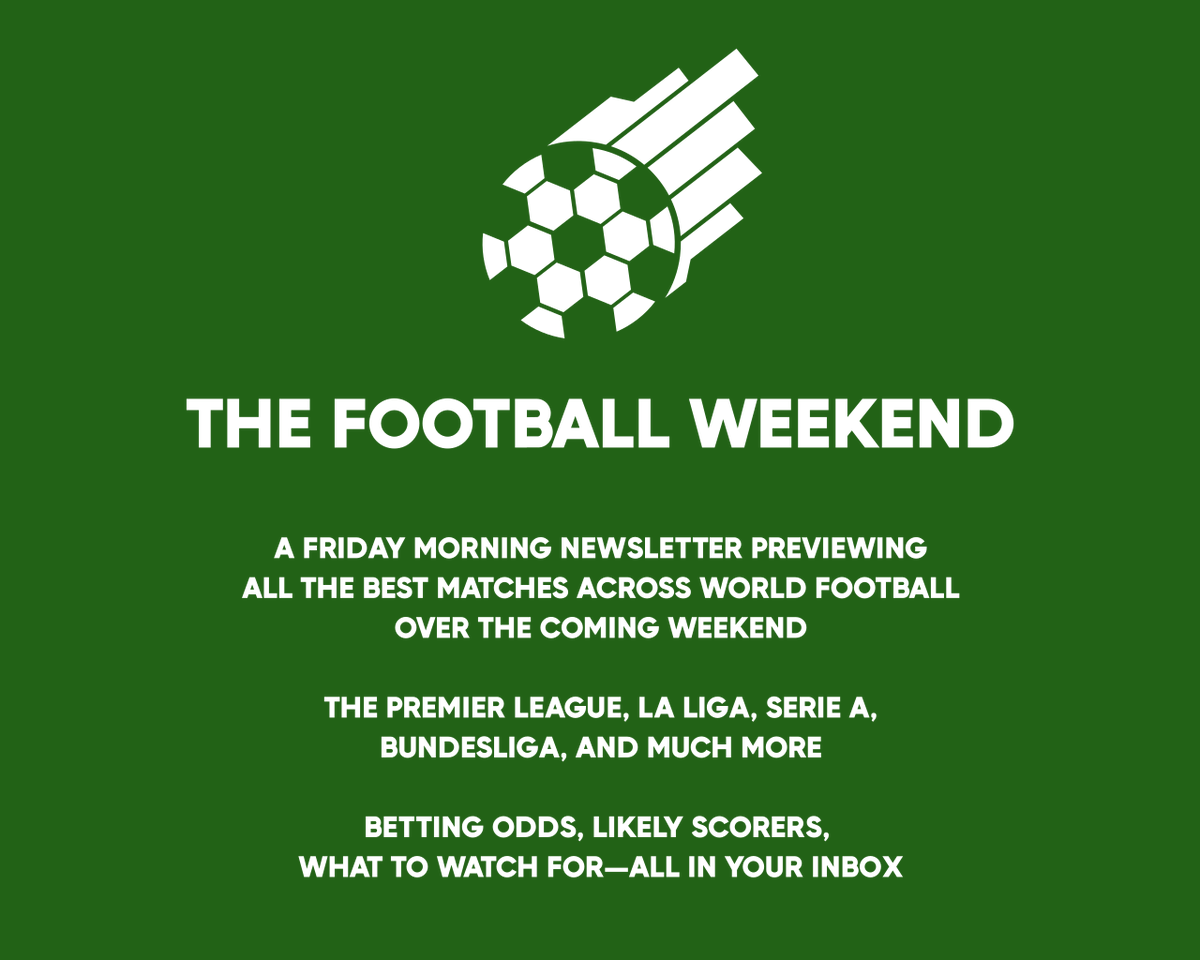 if you’re a football (soccer) fan, check out THE FOOTBALL WEEKEND, a rundown in your inbox every Friday morning detailing the best matches across the coming weekend: jackholmes.start.page