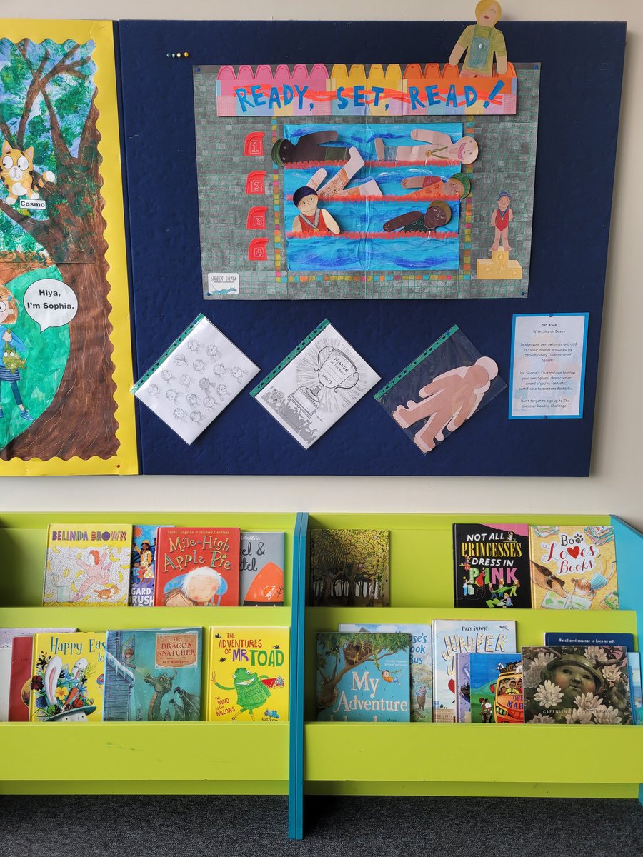 If you're visiting Oldham Children's Library, take a look at author and illustrator Sharon Davey's <a href="/thecreativefox/">Sharon Davey</a> fantastic and interactive artwork. 

Add your own swimmer, write a super certificate, or design a character using Sharon's awesome illustrations as a guide.