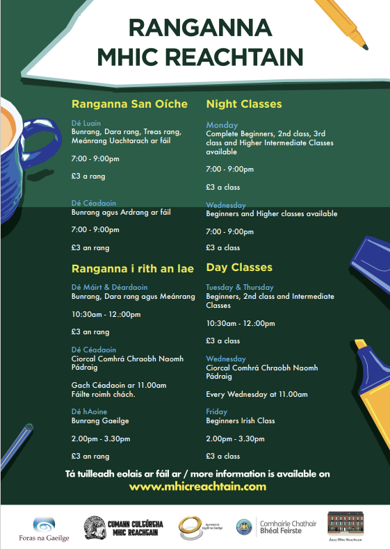 MhicReachtain's tweet photo. 📚Ranganna Gaeilge
📍Áras Mhic Reachtain
📅11ú Meán Fómhair https://t.co/ckJeVXbD91