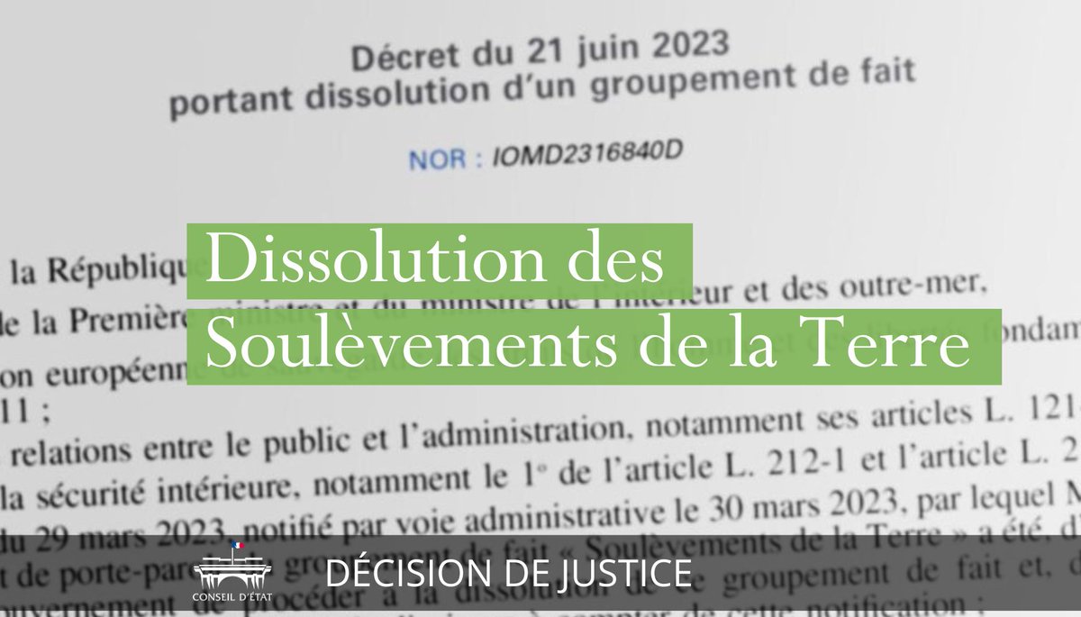 ⚖️ Le Conseil d’État suspend en référé la dissolution des Soulèvements de la Terre

➡️ Lire la décision : conseil-etat.fr/actualites/le-…