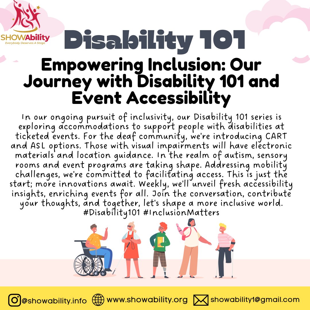 SHOWAbility_org's tweet photo. Unlocking Access: Inclusive Events for All Abilities ๐ซ #Disability101
QOTW: What creative ways can enhance event accessibility for individuals with disabilities? Share your thoughts! ๐๐ค #InclusionMatter
#SHOWAbility #disability #disabilityawareness #invisibledisability https://t.co/wZ5XCU64kc