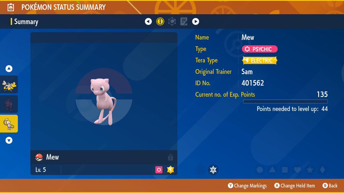 SHPr1nce_'s tweet photo. Redeemed the Mystery Gift, what Tera Type is your Mew?! As you can see below, I got an Electric Tera Type! https://t.co/86AYuQTROr