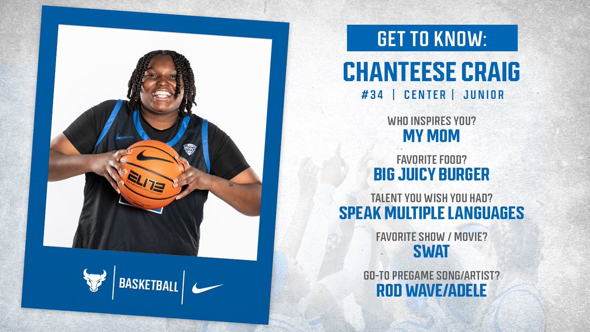 𝙁𝙧𝙚𝙨𝙝 𝙁𝙖𝙘𝙚 𝙁𝙧𝙞𝙙𝙖𝙮

Get to know junior center <a href="/ccraig_34/">Chanteese Craig</a> who hails from Fort Wayne, IN and transferred to Buffalo from Wabash Valley College🤘

#UBhornsUP | #MI4