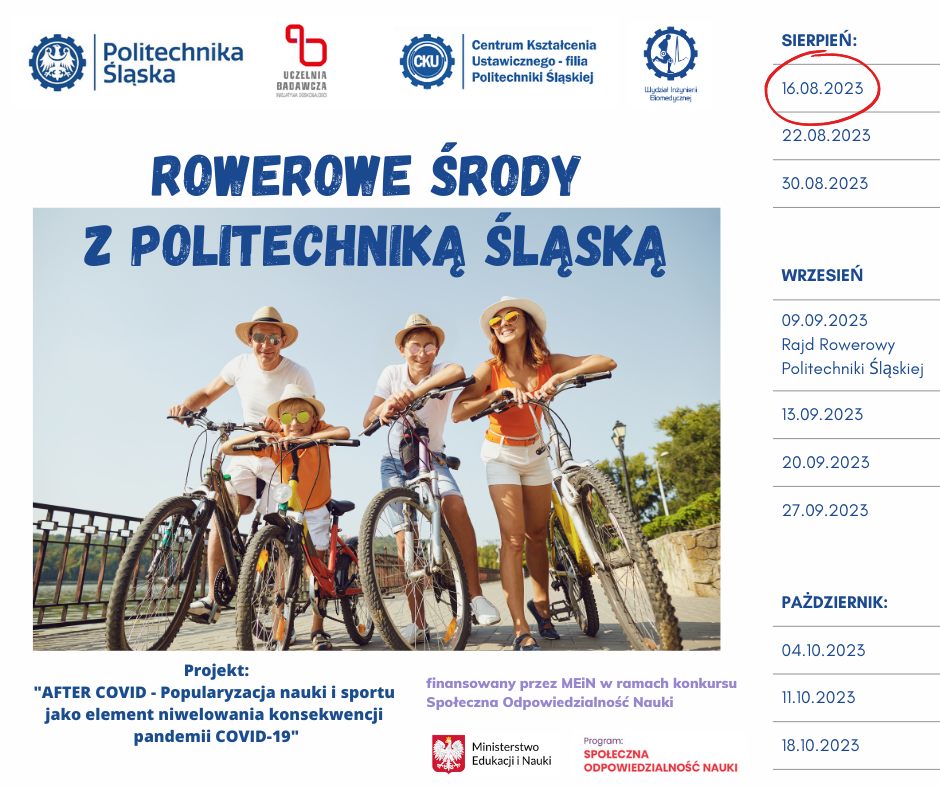 Przed nami „Rowerowe środy z Politechniką Śląską”. 🚴To wyjątkowa akcja, która ma zachęcić studentów i pracowników Uczelni, ale także mieszkańców regionu do aktywności fizycznej. 📅Akcja rozpoczyna się 16 sierpnia! polsl.pl/ps_aktualnosci…